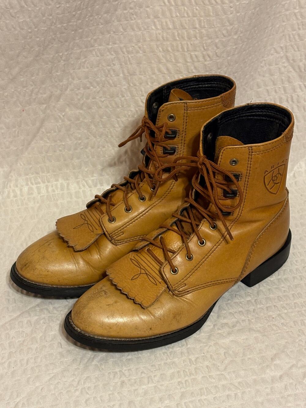 Ariat Tan Lace-Up Leather Kiltie Ankle Boots